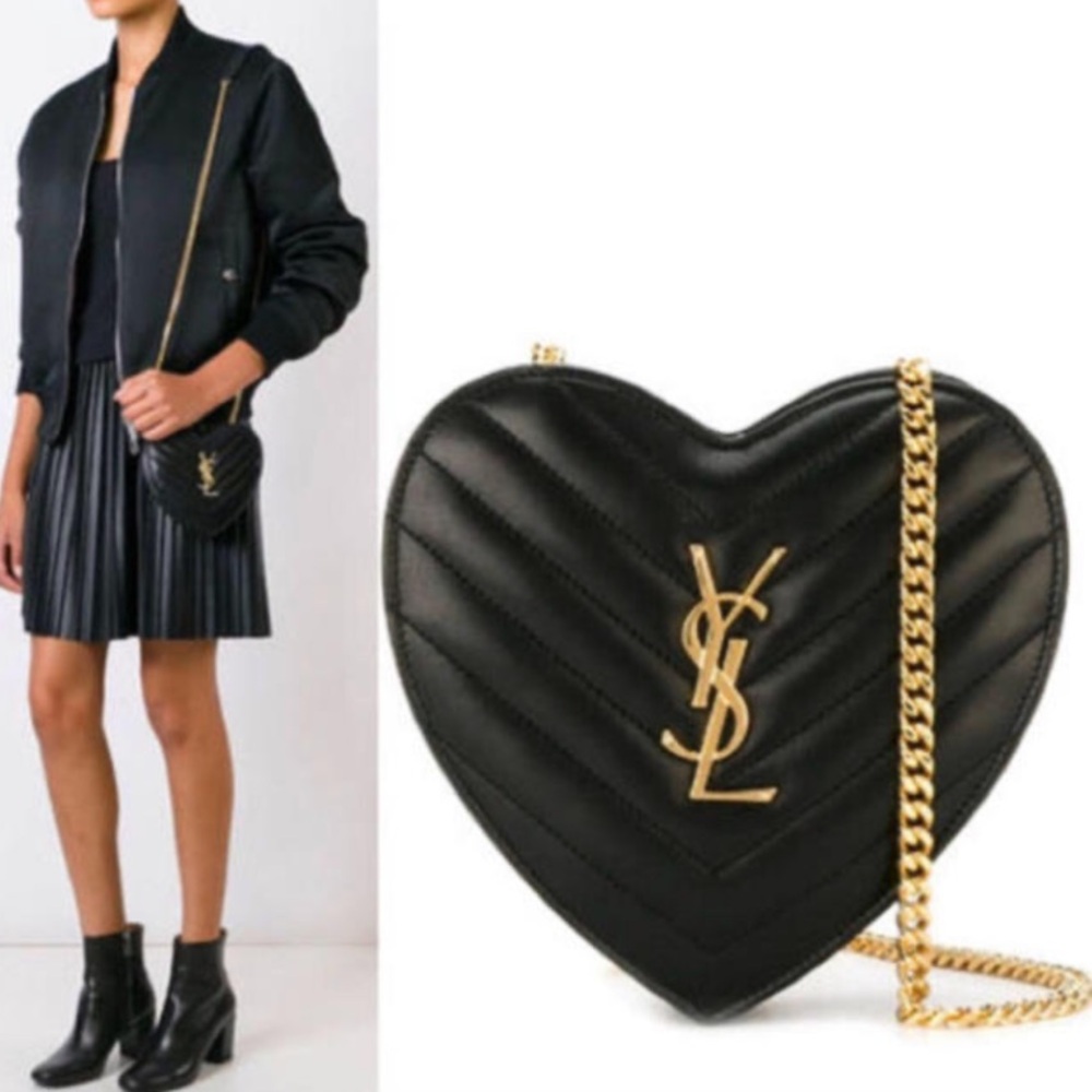 RARE Yves Saint Laurent YSL Love heart Chevron quilted leather crossbody bag - Picture 8 of 8